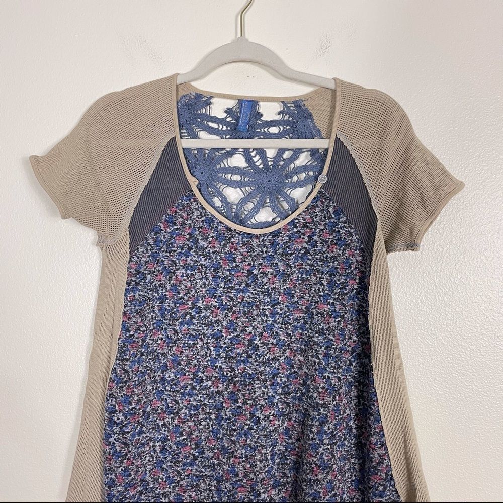 Free People Blue & Pink Floral Crochet Tshirt - Picture 3 of 8